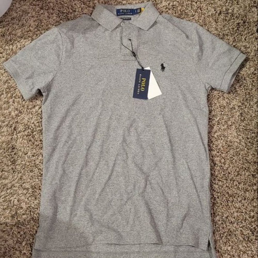 Polo Ralph Lauren Custom Slim-Fit Cotton Mesh Polo Gray Small
